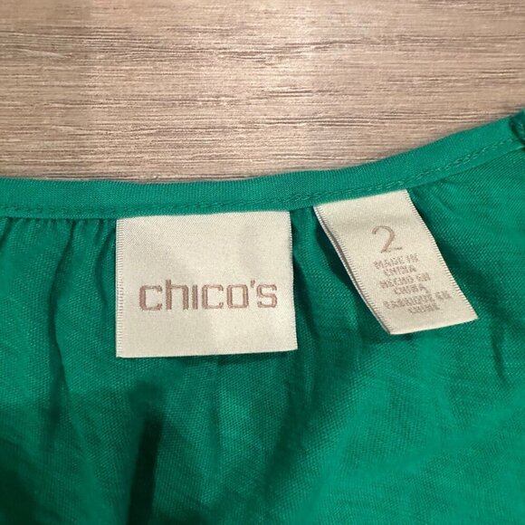 CHICOS SIZE 2 MEDIUM GREEN LIGHTWEIGHT BLOUSE SHIRT - Picture 3 of 9